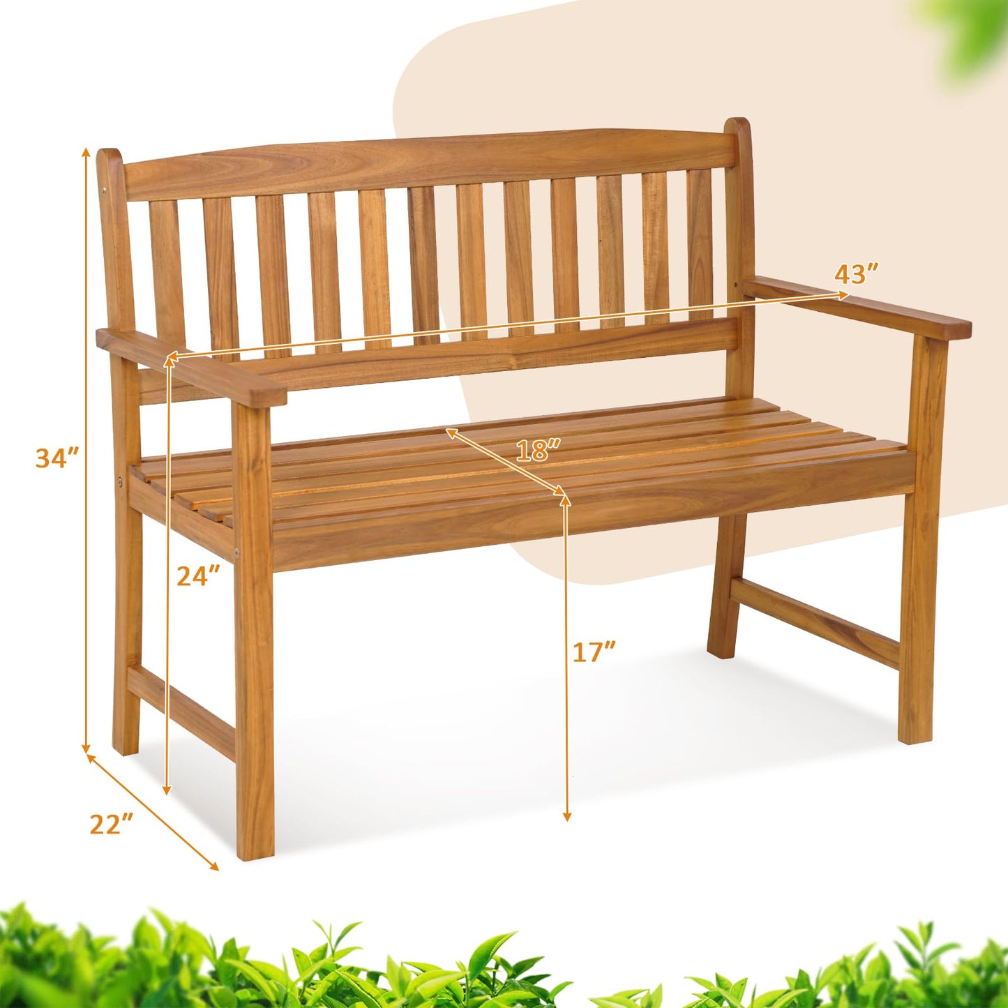 Tangkula 2-Person Outdoor Acacia Wood Garden Bench with Backrest and Armrests - WoodArtSupply