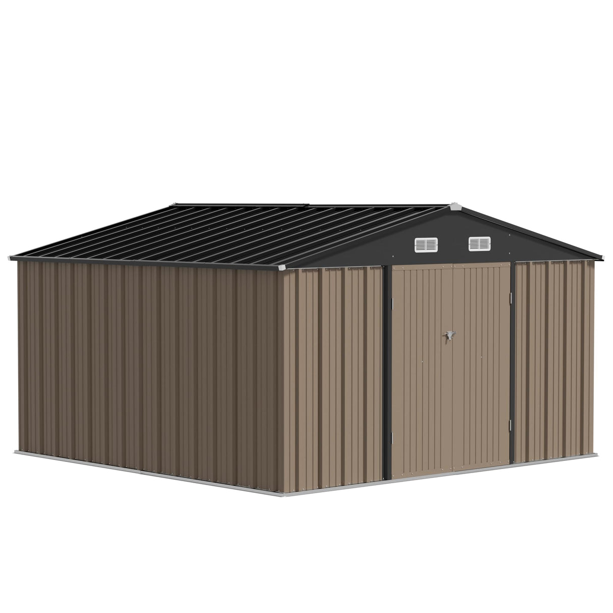 JUMMICO 10 x 10 FT Outdoor Storage Shed, Large Metal Garden Shed & Tool Sheds for Backyard Garden Patio Lawn (Brown) JUMMICO
