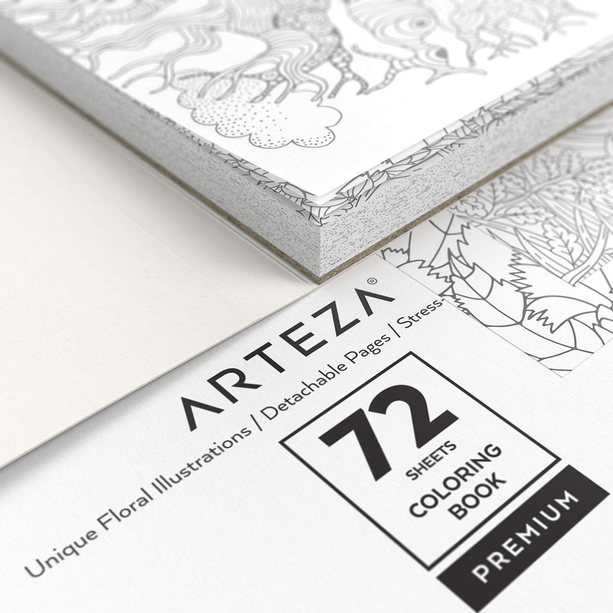 ARTEZA Adult Coloring Book, Floral Designs, 72 Sheets, 6.4x6.4 Inches Coloring Pages, 100 lb Paper, Gray Outlines ARTEZA