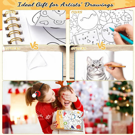 Coloring Book Set with 24-Color Acrylic Markers & Stickers, Ages 14+ Travel Sketch Book, 60 Pages 150gsm Thick Paper (7x8.3in) Spiral Bound Art Supplies Prudiut