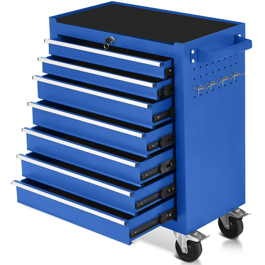 7-Drawer Rolling Tool Chest with Wheels,Tool Cabinet on Wheels with Keyed Locking,Multifunctional Tool Cart on Wheels,Tool Storage Organizer Cabinets for Garage,Warehouse, Repair Shop (Blue) - WoodArtSupply