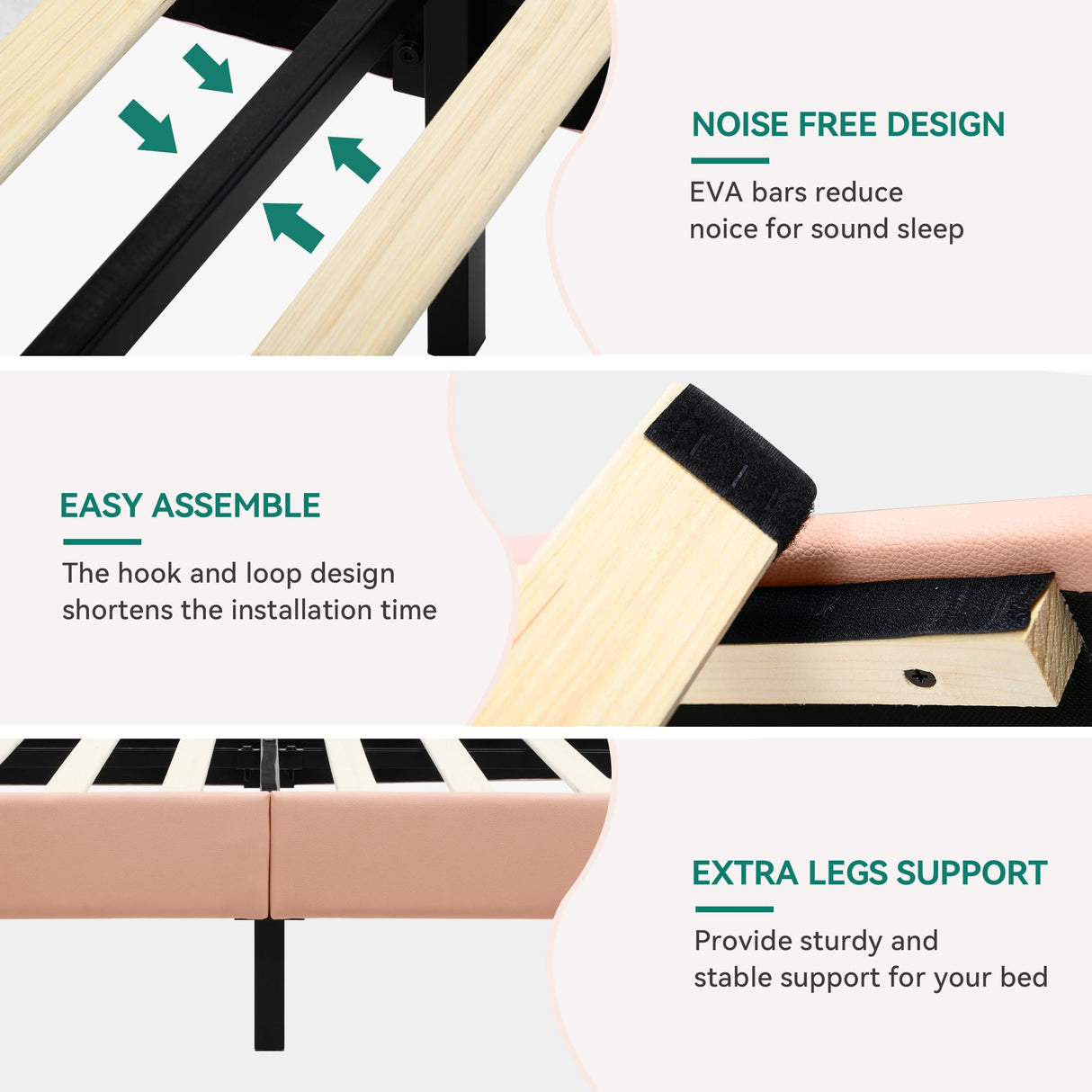 DWVO Pink Full Bed Frame with LED Light, Upholstered Bed PU Leather Adjustable Headboard, LED Platform Bed Wooden Slat Support, Easy Assembly, No Box Spring Required DWVO