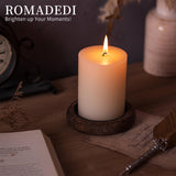 Romadedi Wood Candle Holder Farmhouse Decor - Pillar Candle Holders for Table Centerpiece Small Tray Riser Set of 2 Round Wooden Plate Pedestal Stand for Coffee Table Home Living Room, Brown Romadedi