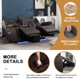 DUNELLA 66" Power Loveseat Recliner Sofa, Home Theater Seating with Console, Electric Recliner RV Sofa with USB/USB-C/Storage/Side Pocket/LED Light for Travel Trailers(Brown) DUNELLA