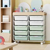 Rolling Storage Cart with 10 Large Drawers, Utility Cart with Wooden TableTop for Craft Organizers, Art Supply Storage, Home Office Organization, Cart with Wheels for Classroom, School, Green SYKIARIOL