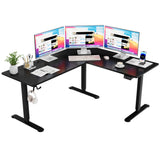 Furmax L Shaped Standing Desk Adjustable 63 x 55 Inch Corner Stand up Desk Electric Standing Computer Workstation with Preset Heights (Black) Furmax
