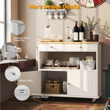 knoworld Rolling Kitchen Island with Storage Cabinet, 35.4'' Width Kitchen Cart, 2 Drawers Island Table, Portable Mobile Kitchen Island with Towel Rack, Wood Top and Lockable Wheels, White knoworld
