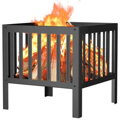 TBMLC 16-Inch Square Steel Grating Fire Pit in Black - Portable and Durable,Perfect for Backyard, Camping, and Bonfire Gathering Outdoor