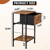 WLIVE Nightstand, Bedside Side Table for Bedroom, Dorm with Steel Frame, Night Stand End Table with Fabric Storage Drawer, Easy Assembly, Rustic Brown Wood Grain Print, 11.73''D 15.67''W 25.03" H WLIVE