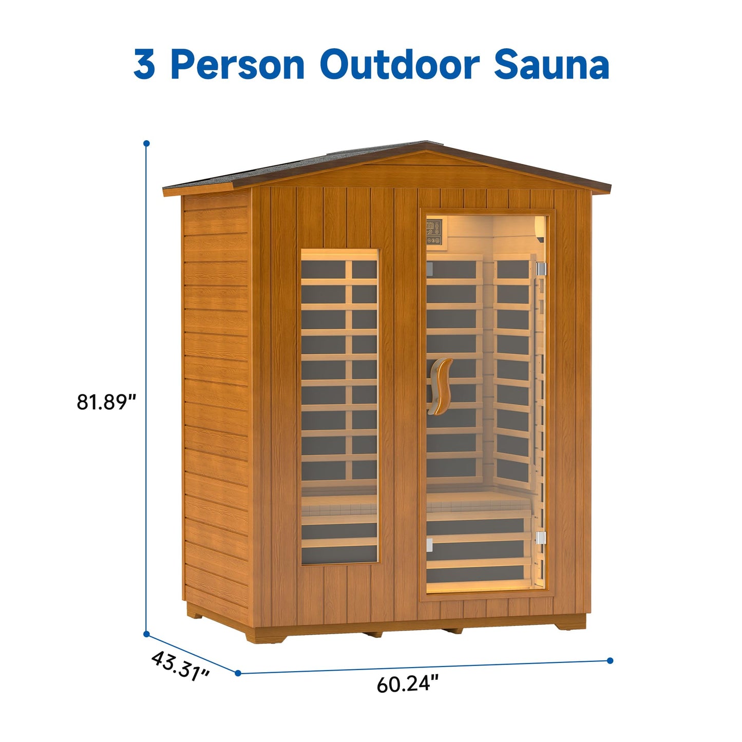 RESTISLAND Outdoor Sauna 3 Person Infrared Sauna for Home, 15A Low EMF Far Infrared Spruce Wooden Sauna with Bluetooth, LCD Panel