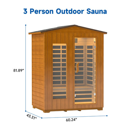 RESTISLAND Outdoor Sauna 3 Person Infrared Sauna for Home, 15A Low EMF Far Infrared Spruce Wooden Sauna with Bluetooth, LCD Panel