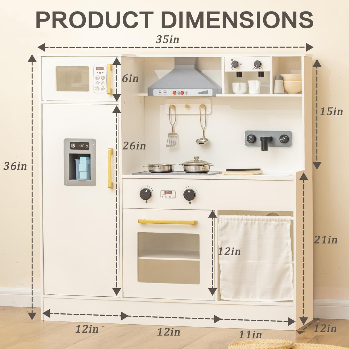 Kids Kitchen Playset, Realistic Wooden Kitchen Playset for Toddlers & Kids with Lights, Sounds & Storage, Ideal Gift for Boys & Girls deli