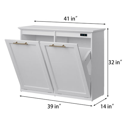 XM-ICE Tilt Out Trash Cabinet with Quick Installation and Deodorising Function, Wooden Trash Kichen Cabinet Holds Up to 2x13 Gallons Bins, Freestanding Trash Cabinet, White - WoodArtSupply