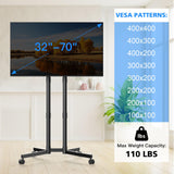 JANSNIMEN Rolling TV Stand, Mobile TV Cart for 32-70 Inch LCD LED Flat & Curved TVs, Height Adjustable Floor TV Stand with Wheels, Outdoor Portable TV Stand Holds up to 110 lbs, Max VESA 400x400mm JANSNIMEN