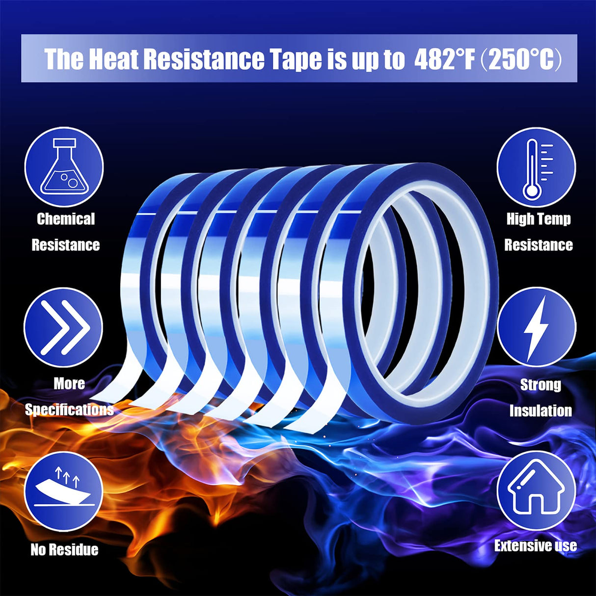 MEBMIK 6 Rolls 10mm x33m(108ft) Blue Heat Tape High Temperature Heat Resistant Tape Heat Transfer Tape for Heat Sublimation Press No Residue and Heat Transfer Vinyl MEBMIK