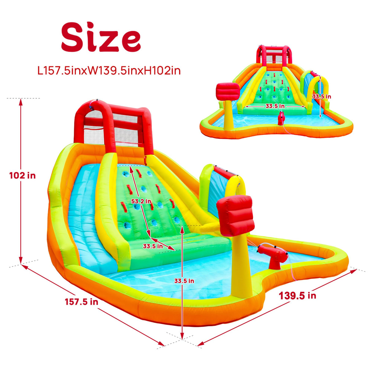 WELLFUNTIME Inflatable Water Double Slides Park, Bounce House with Arched Water Gun Spray, Jumping Castle with Air Blower WELLFUNTIME