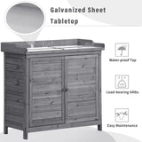 RUNNA Outdoor 39" Potting Bench Table, Rustic Garden Wood Workstation Storage Cabinet Garden Shed with 2-Tier Shelves and Side Hook (Grey#024) - WoodArtSupply