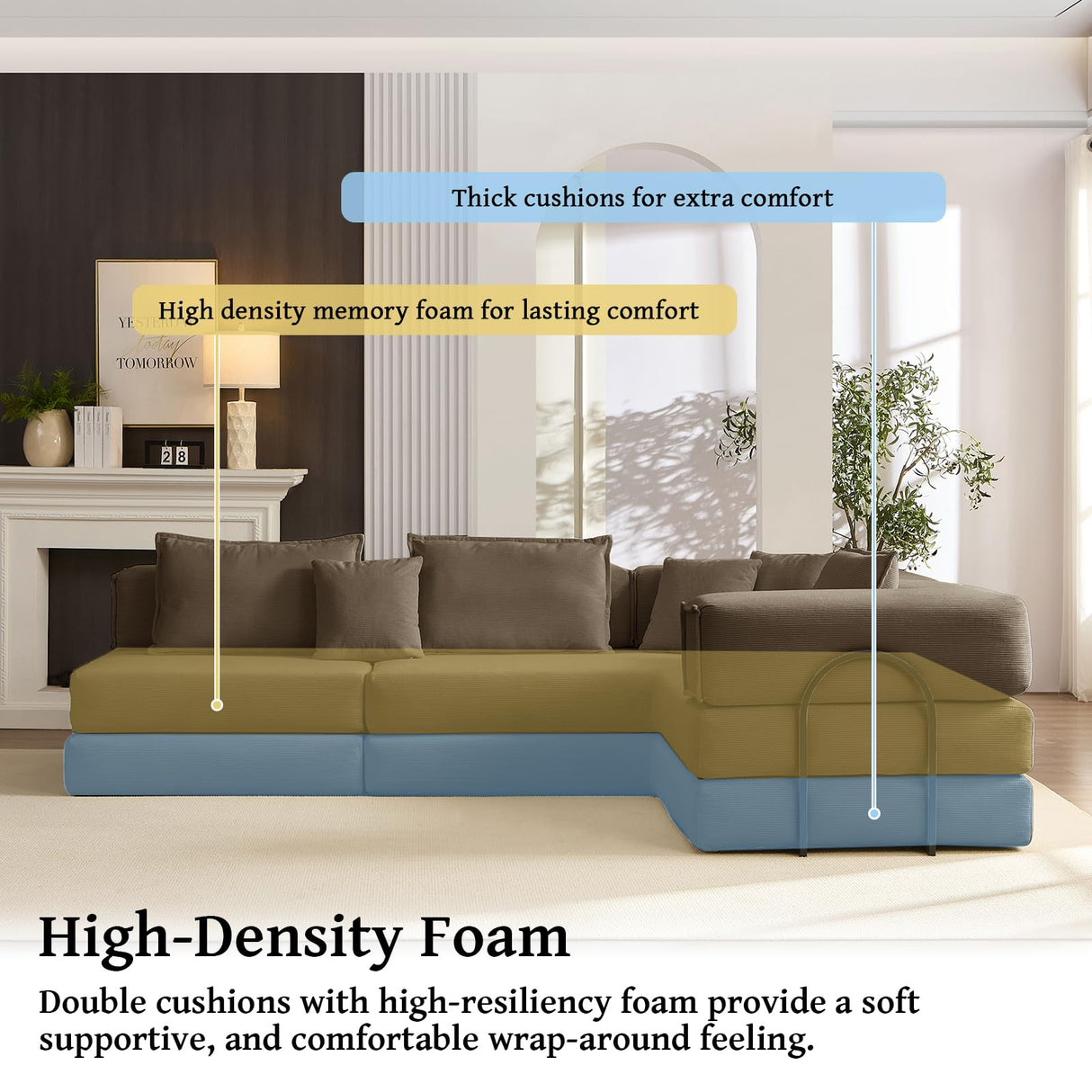 6-in-1 DIY Modular Cloud Sectional Couch, L Shaped Memory Foam Boneless Couch for Living Room, Oversized Corduroy Sofa Bed, Upholstered Deep Seat Sectional Sofa, No Assembly Required (Brown) SCZMWJ