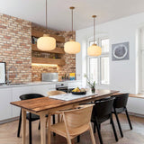 Flyrose Mid Century Modern Large Globe Pendant Light Milk Glass Single Pendant Light White Farmhouse Wood Pendant Lights Kitchen Island Dining Room Light Fixtures Over Table Flyrose