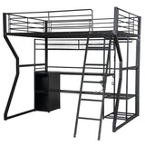 HZXINKEDZSW Full Size Metal Gaming Loft Bed with Built-in Work Station,Open Wardrobe,LED and Multiple Storage,Modern Bed Frame with Safety Guardrail for Kids Teen Bedroom Furniture (Black-15, Full) HZXINKEDZSW