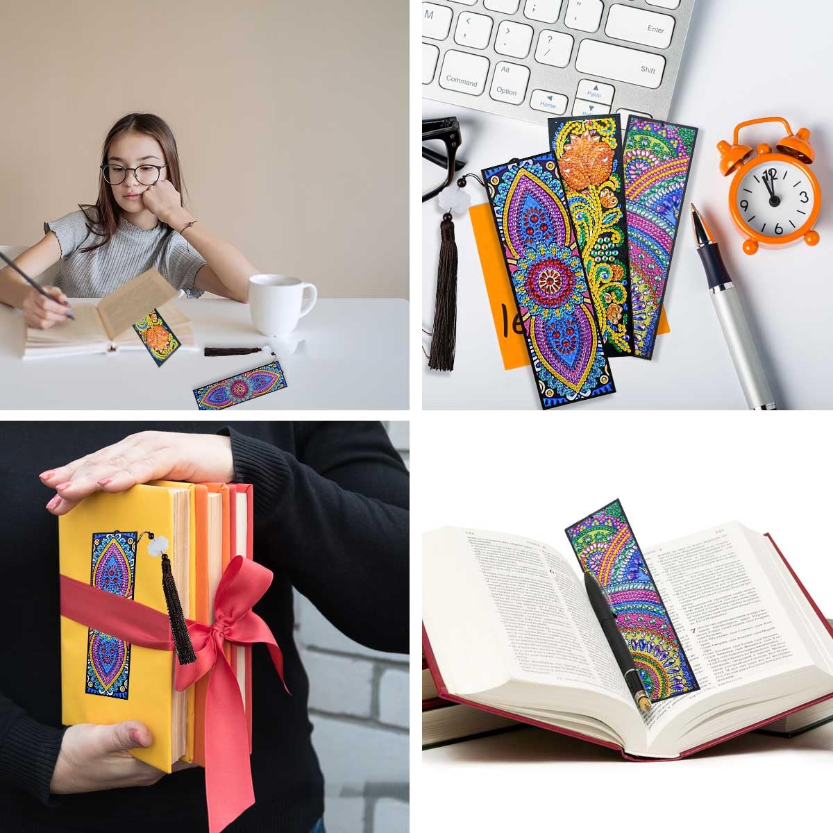 3 Pieces 5D Diamond Art Bookmark Kits for DIY Craft Diamond Art Dotz Bookmarks with Tassel for Beginner Kids Adults Women Book Lovers Rhinestones Beaded Leather Corner Bookmark Christmas Supplies yuntop