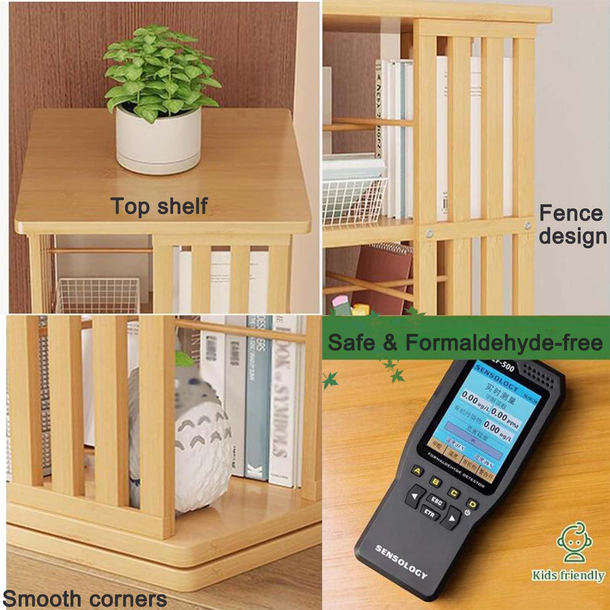 360° Rotating Bamboo Bookshelf - Multi-Tier Book Storage Rack for Efficient Organising Generic