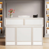 Tribesigns Reception Desk with Counter, 57-Inch Rustic Front Receptionist Table, Boho Welcome Desk Checkout Counter for Office, Retail, Lobby, Beauty Salon (White) Tribesigns