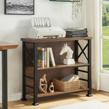 HOMBAZAAR Book Shelf,3 Tier Small Bookshelf with Metal Frame and Backboard,Rustic Brown Deep Bookcase with Engineered Wood Shelves,Short Shelf Bookcase for Living Room,Bedroom and Office HOMBAZAAR