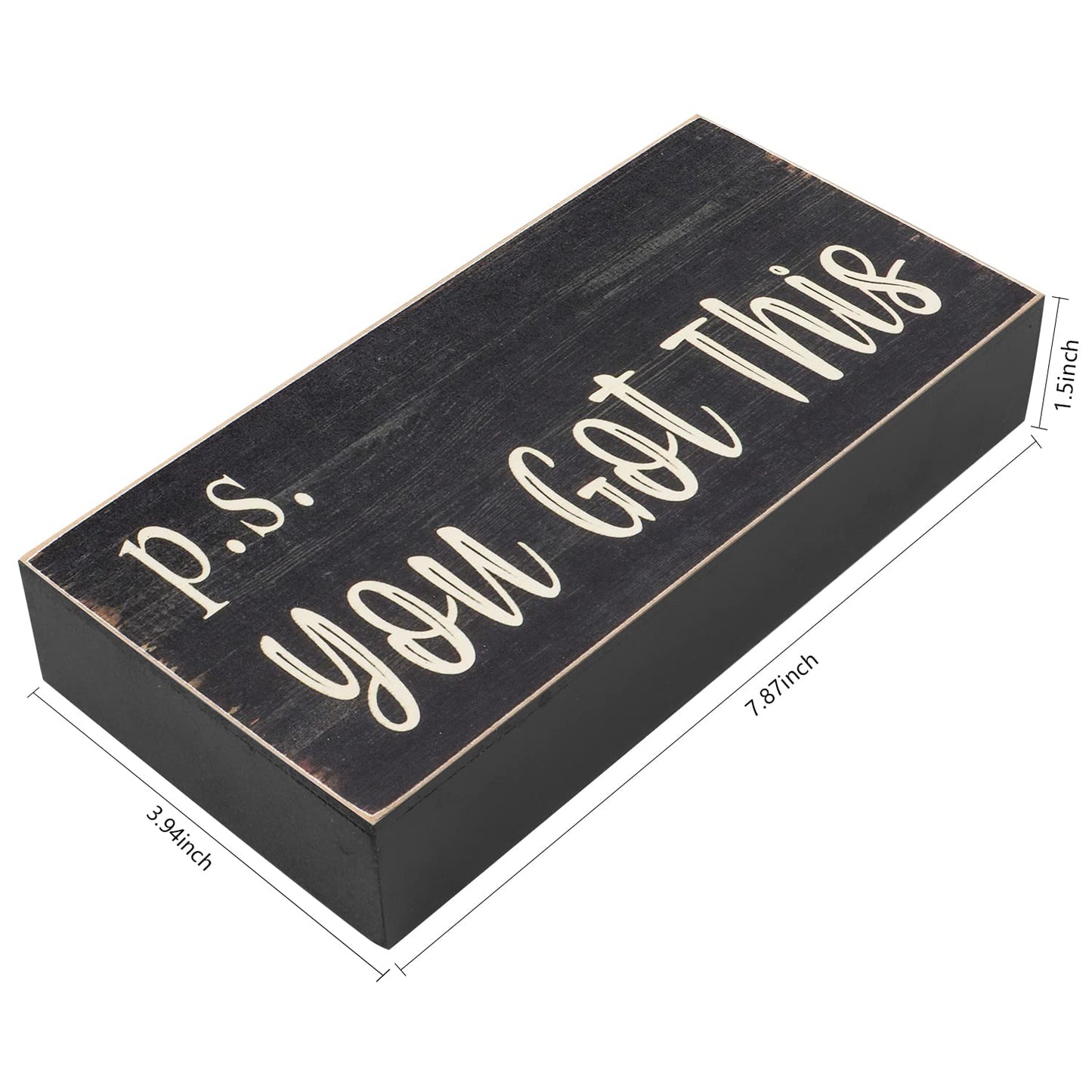 Esur Motivational Home Office Desk Black Decor - Farmhouse Wooden Box Sign Gift for Women - P.S. You Got This - WoodArtSupply