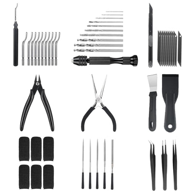 3D Printer Tools Kit Essential, 3D Printing Tools Kit, 3D Printer Accessories with 50Pcs (Deburring Tool, Wire Cutter, Drill, Scraper..) for Remove, Smoothing, Finishing, Deburring, Craving, Drilling
