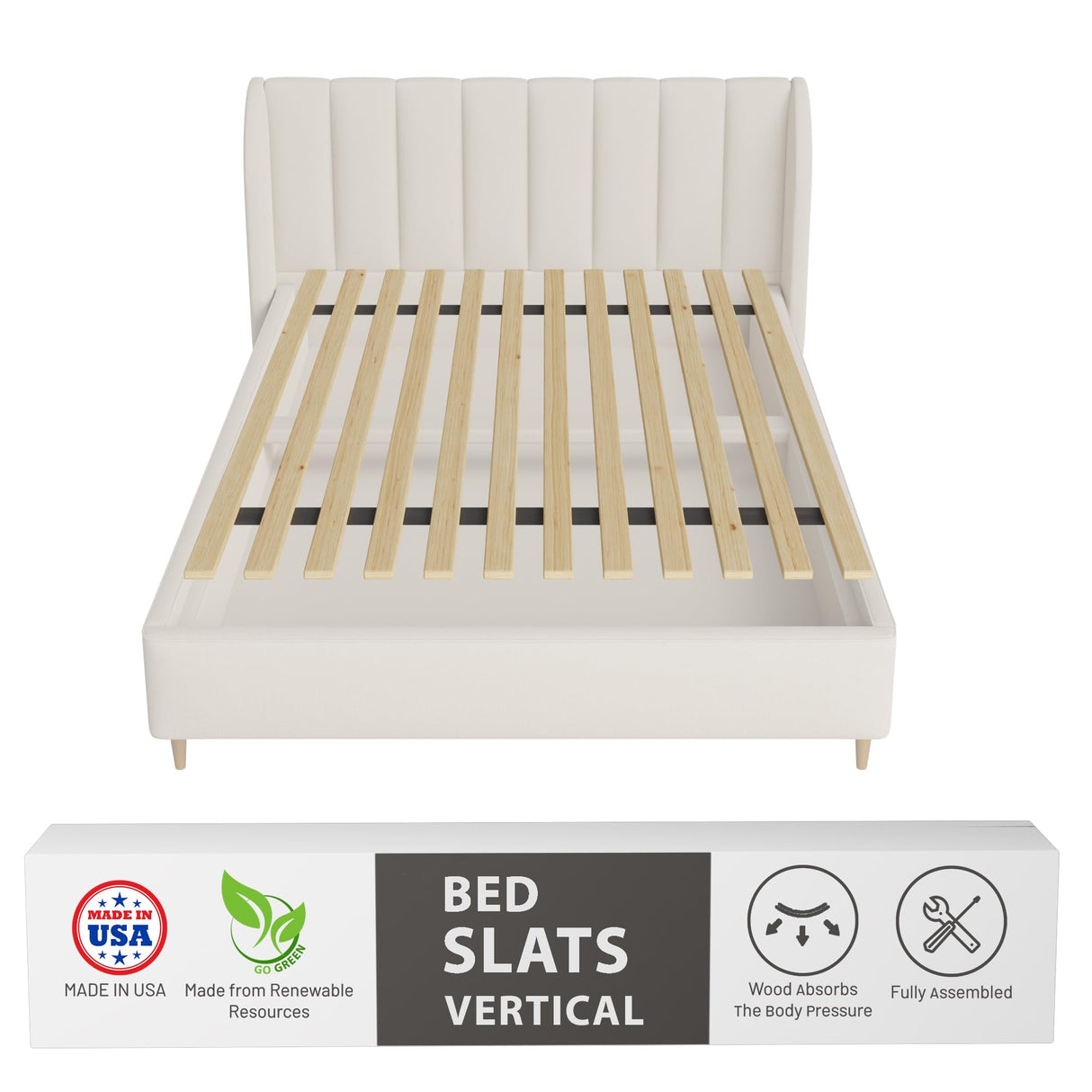 Greaton, 0.68-Inch Vertical Wooden Bunkie Board/Bed Slats, Full, Beige Greaton