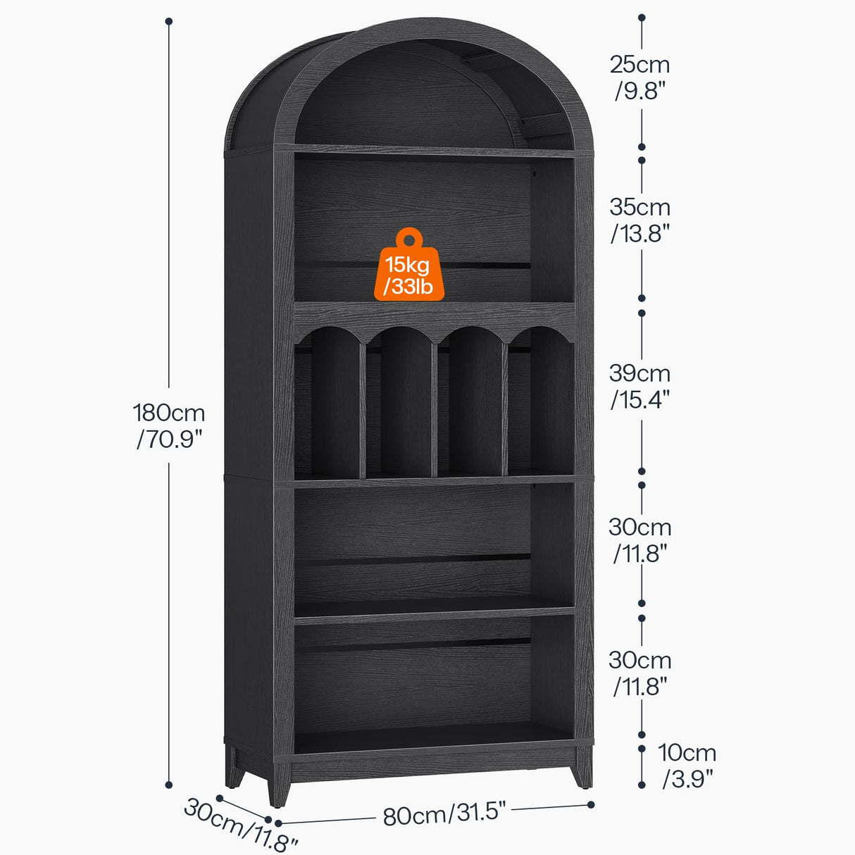 HOOBRO Arched Bookshelf, 70.9" Tall Arch Bookcase with Storage, 5-Tier Farmhouse Book Shelf, Modern Arched Cabinet, Wooden Bookshelf with Open Display Shelves for Living Room, Office, Black BK53SJ01 HOOBRO