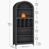 HOOBRO Arched Bookshelf, 70.9" Tall Arch Bookcase with Storage, 5-Tier Farmhouse Book Shelf, Modern Arched Cabinet, Wooden Bookshelf with Open Display Shelves for Living Room, Office, Black BK53SJ01 HOOBRO