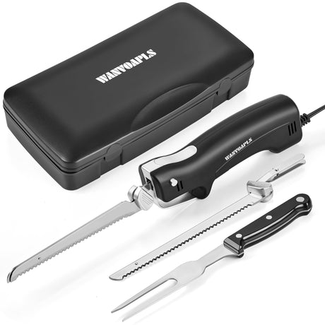 Electric Knife - Carving Knife Set, Black Ergonomic Handle Electric Knifes Cutting 2000 Times/Minute with 60-inch Power Cord, for Meat, Poultry, Bread, Brisket Slicing, Thanksgiving and Christmas Gift Wanvoapls