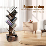 Yzosvki 8-Tier Rustic Brown Tree Bookshelf with Drawer for Stylish Storage Yzosvki