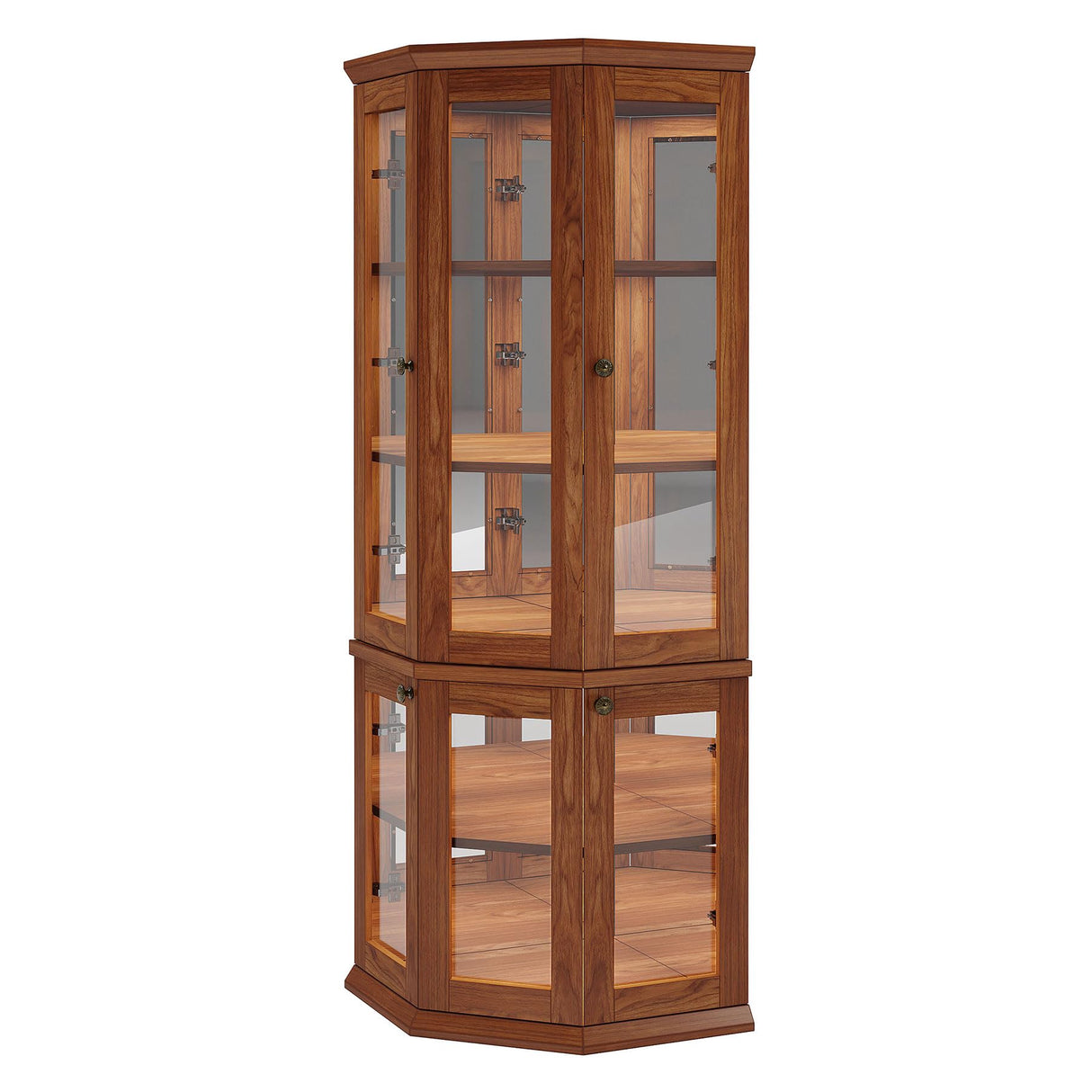 Tribesigns Corner Storage Cabinet, 71" Tall Corner Cabinet with Doors & LED Lights, 5-Tier Mid-Century Display Shelf for Living Room, Kitchen, Walnut Tribesigns