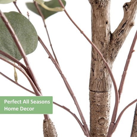 Artificial Eucalyptus Tree, 4FT Tall Faux Eucalyptus Tree, Artificial Plants with Realistic Trunk and Lifelike Leaves for Home Office Decor 4FT Fake Eucalyptus Tree for Home House Office Décor CETRD