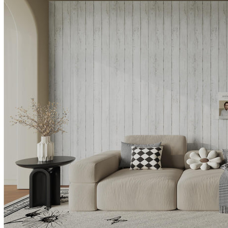 Abyssaly Peel and Stick Wallpaper 17.7" X 118" White Gray Wood Shiplap Contact Paper Self-Adhesive Removable Decorative Wall Covering Vintage Wood Plank Film for Home Decoration Abyssaly