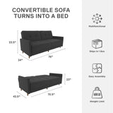 DHP Andora 76 Inch Futon Sofa Bed, Modern Upholstered Couch Sleeper with Button Tufted Back and Seat, Grey DHP