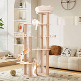 GIMU 68" Large Cat Tree, Solid Wood Multi-Level Cat Tower with Scratching Posts, Fun Toys, and Washable Plush Platform for Indoor Cats GIMU