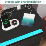 St.Mandyu 9 Drawer Dresser with Power Outlet, 63" Wide Dresser with LED Light, Modern Chest of Drawers for Closet, Double Drawer Organizer Cabinet for Bedroom, Living Room, Black St.Mandyu