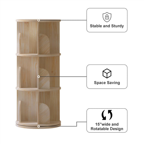 ZeeFu Rotating Bookshelf, 3 Tier 360° Spinning Bookcase Lazy Susan Tower, Multi-Functional Standing Book Shelf Storage Round Carousel for Kids&Adults, Bedroom, Living Room, Study Room, Small Space ZeeFu