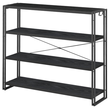 HCHQHS Bookshelf, 4-Tier Industrial Bookcase, Black Open Book Shelf, Freestanding Tall Bookshelves with Metal Frame HCHQHS