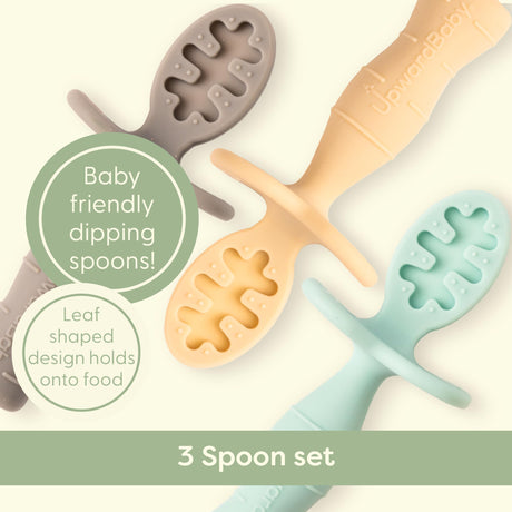 UpwardBaby 3-Pack Silicone Baby Feeding Spoons with Anti-Choke Barrier for Self Feeding 6 Months, Infant First Stage Textured Toddler Utensils, Baby Led Weaning Spoons UpwardBaby