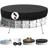 HIGHTQURO 18Ft Round Pool Cover,Heavy Duty Waterproof Round Pool Covers for Above Ground Pools with Ground Nails and Windproof Ropes,Increase Stability&Tear-Resistant, Waterproof and Dustproof, Black HIGHTQURO