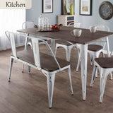 YOLENY Dining Bench, Entryway Bench with Back, Farmhouse Metal Dining Bench, Industrial Mid-Century 3 Person Rustic Spindle Bench, with Wood Seat, Removable Backrest, 42in, White YOLENY