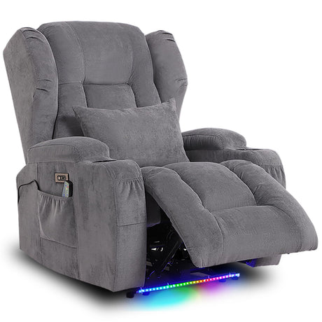 IPKIG Power Recliner Chair with Massage and Heat, Electric Recliner for Living Room, Home Theater, Bedroom, with LED Lights, USB Charger, Cup Holders, Side Pockets & Lumbar Pillow (1, Grey) IPKIG