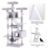 Heybly Cat Tree, 73 inches Tall Cat Tower for Large Cats 20 lbs Heavy Duty for Indoor Cats,Big Cat Furniture Condo for with Padded Plush Perch, Cozy Basket and Scratching Posts Light Gray HCT030W Heybly