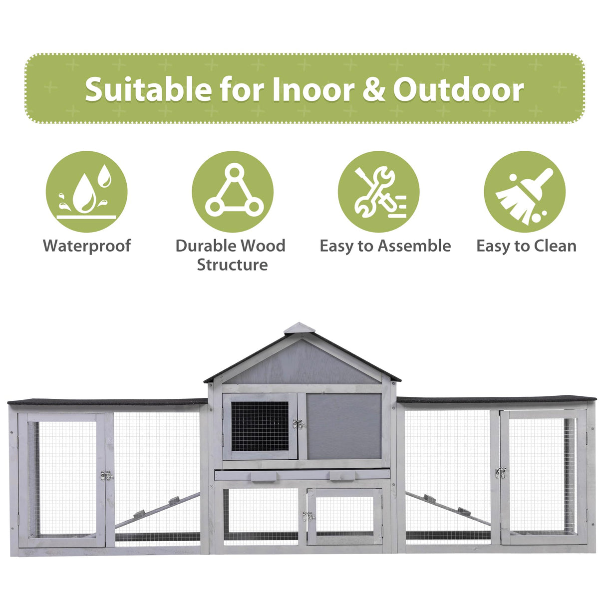 COZIWOW 2 Story 83”Wood Assembled Rabbit Hutch Indoor&Outdoor Bunny Cage with Double Runs and Weatherproof Roof, Guinea Pig Pet House for Small Animals（Gray） COZIWOW