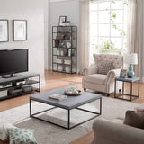 CENSI Round Nesting Coffee Table Set of 2, 31.5" Modern Industrial Center Tables for Living Room, Grey Marble Concrete Wood Finish with Black Metal Frame, Stacking Circle Accent Furniture CENSI